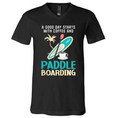 Paddleboard And Coffee Standup Paddleboarding Caffeine V-Neck T-Shirt