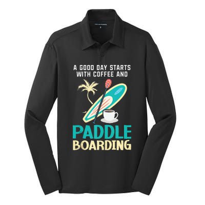 Paddleboard And Coffee Standup Paddleboarding Caffeine Silk Touch Performance Long Sleeve Polo