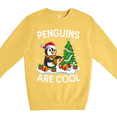 Penguins Are Cool Xmas Tree Lights Santa Penguin Christmas Gift Premium Crewneck Sweatshirt