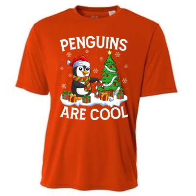 Penguins Are Cool Xmas Tree Lights Santa Penguin Christmas Gift Cooling Performance Crew T-Shirt