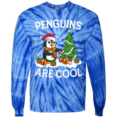 Penguins Are Cool Xmas Tree Lights Santa Penguin Christmas Gift Tie-Dye Long Sleeve Shirt