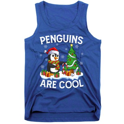 Penguins Are Cool Xmas Tree Lights Santa Penguin Christmas Gift Tank Top