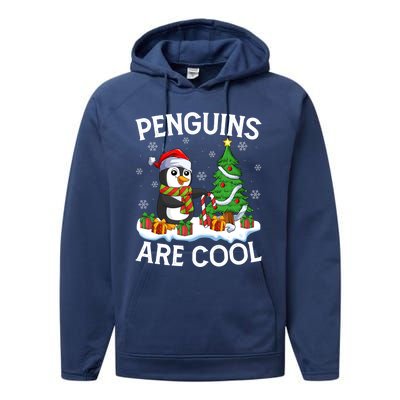 Penguins Are Cool Xmas Tree Lights Santa Penguin Christmas Gift Performance Fleece Hoodie