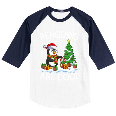 Penguins Are Cool Xmas Tree Lights Santa Penguin Christmas Gift Baseball Sleeve Shirt