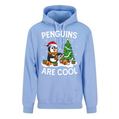 Penguins Are Cool Xmas Tree Lights Santa Penguin Christmas Gift Unisex Surf Hoodie