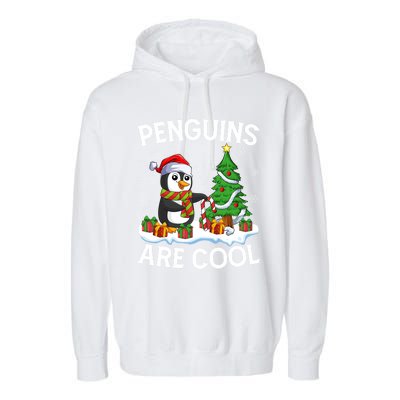 Penguins Are Cool Xmas Tree Lights Santa Penguin Christmas Gift Garment-Dyed Fleece Hoodie