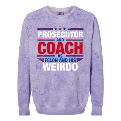 Prosecutor And Coach Vs Felon And His Weirdo Harris Waltz Colorblast Crewneck Sweatshirt