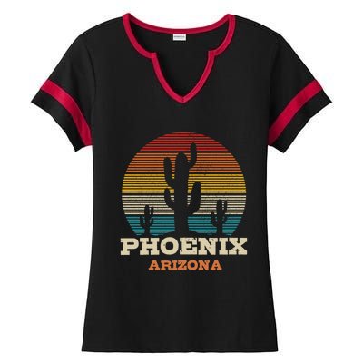 Phoenix Arizona Cactus Vintage Retro Desert Souvenir Gift Ladies Halftime Notch Neck Tee