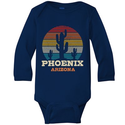 Phoenix Arizona Cactus Vintage Retro Desert Souvenir Gift Baby Long Sleeve Bodysuit