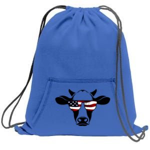 Patriotic American Cow Flag Glasses Farm Gift / Rodeo Funny Gift Sweatshirt Cinch Pack Bag