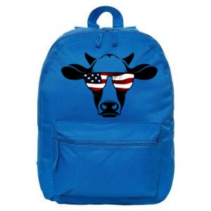 Patriotic American Cow Flag Glasses Farm Gift / Rodeo Funny Gift 16 in Basic Backpack