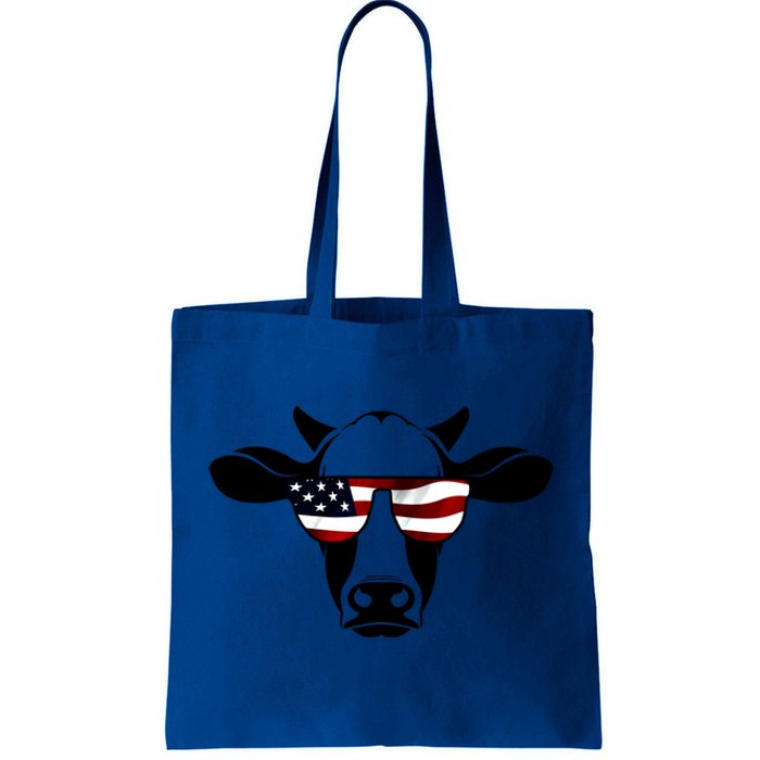 Patriotic American Cow Flag Glasses Farm Gift / Rodeo Funny Gift Tote Bag