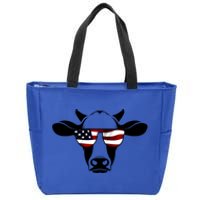 Patriotic American Cow Flag Glasses Farm Gift / Rodeo Funny Gift Zip Tote Bag