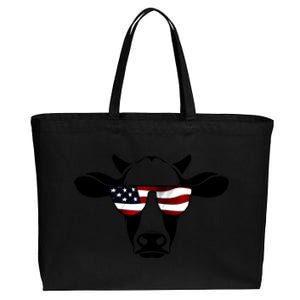 Patriotic American Cow Flag Glasses Farm Gift / Rodeo Funny Gift Cotton Canvas Jumbo Tote