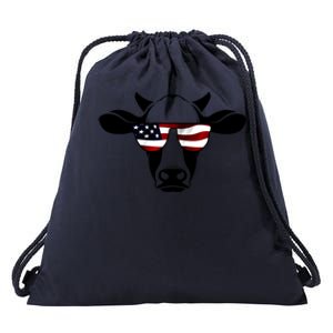 Patriotic American Cow Flag Glasses Farm Gift / Rodeo Funny Gift Drawstring Bag