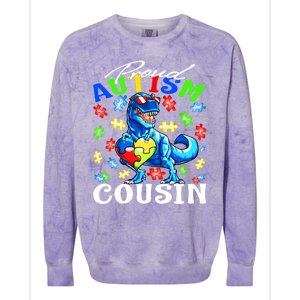 Proud Autism Cousin Dinosaur Autism Awareness Funny Gift Colorblast Crewneck Sweatshirt