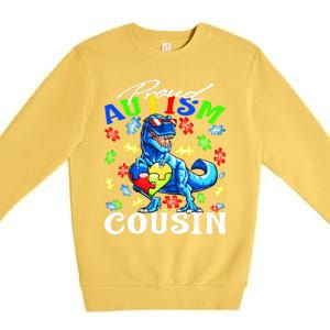 Proud Autism Cousin Dinosaur Autism Awareness Funny Gift Premium Crewneck Sweatshirt