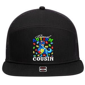 Proud Autism Cousin Dinosaur Autism Awareness Funny Gift 7 Panel Mesh Trucker Snapback Hat