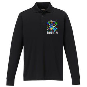 Proud Autism Cousin Dinosaur Autism Awareness Funny Gift Performance Long Sleeve Polo