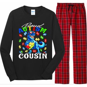 Proud Autism Cousin Dinosaur Autism Awareness Funny Gift Long Sleeve Pajama Set