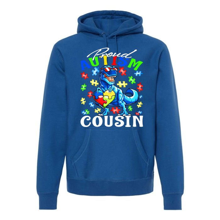 Proud Autism Cousin Dinosaur Autism Awareness Funny Gift Premium Hoodie