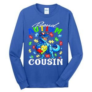 Proud Autism Cousin Dinosaur Autism Awareness Funny Gift Tall Long Sleeve T-Shirt