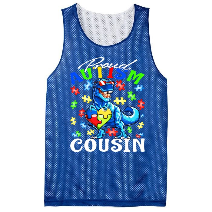 Proud Autism Cousin Dinosaur Autism Awareness Funny Gift Mesh Reversible Basketball Jersey Tank