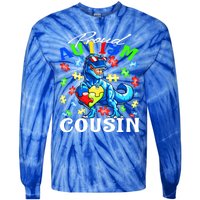 Proud Autism Cousin Dinosaur Autism Awareness Funny Gift Tie-Dye Long Sleeve Shirt