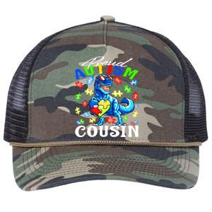 Proud Autism Cousin Dinosaur Autism Awareness Funny Gift Retro Rope Trucker Hat Cap