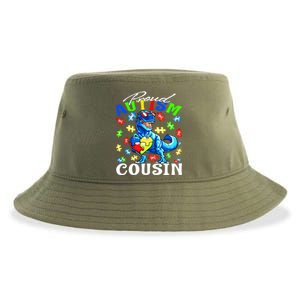 Proud Autism Cousin Dinosaur Autism Awareness Funny Gift Sustainable Bucket Hat