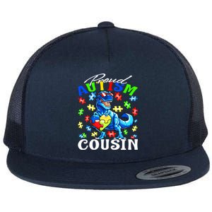 Proud Autism Cousin Dinosaur Autism Awareness Funny Gift Flat Bill Trucker Hat