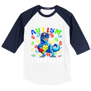 Proud Autism Cousin Dinosaur Autism Awareness Funny Gift Baseball Sleeve Shirt