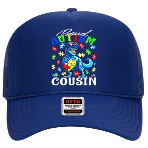 Proud Autism Cousin Dinosaur Autism Awareness Funny Gift High Crown Mesh Back Trucker Hat