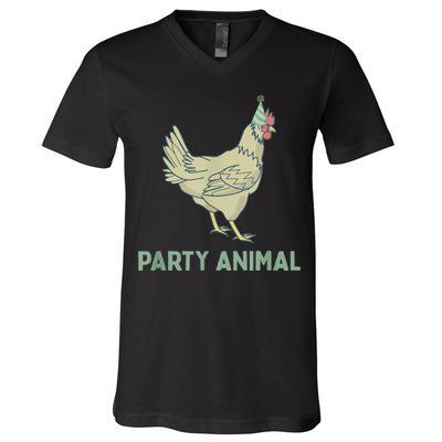 Party Animal Chicken Birthday, Chicken Birthday V-Neck T-Shirt