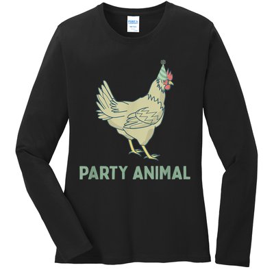 Party Animal Chicken Birthday, Chicken Birthday Ladies Long Sleeve Shirt
