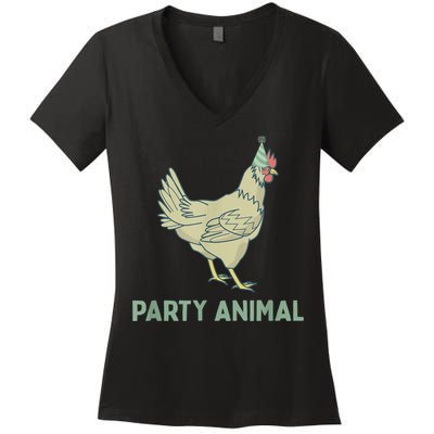 Party Animal Chicken Birthday, Chicken Birthday Women's V-Neck T-Shirt