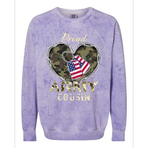 Proud Army Cousin With Heart American Flag For Veteran Colorblast Crewneck Sweatshirt