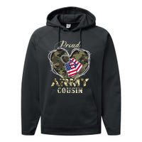 Proud Army Cousin With Heart American Flag For Veteran Performance Fleece Hoodie