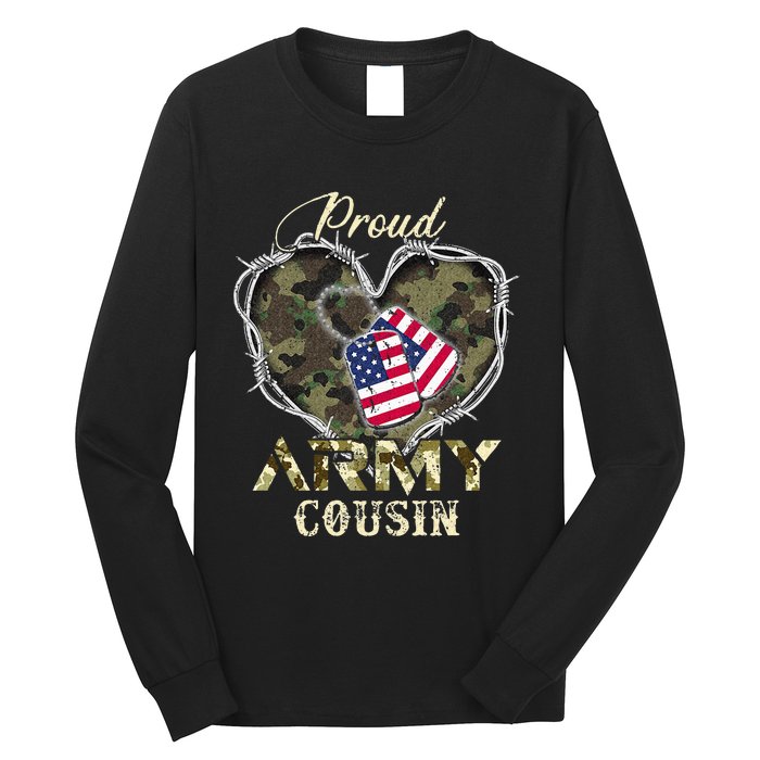 Proud Army Cousin With Heart American Flag For Veteran Long Sleeve Shirt