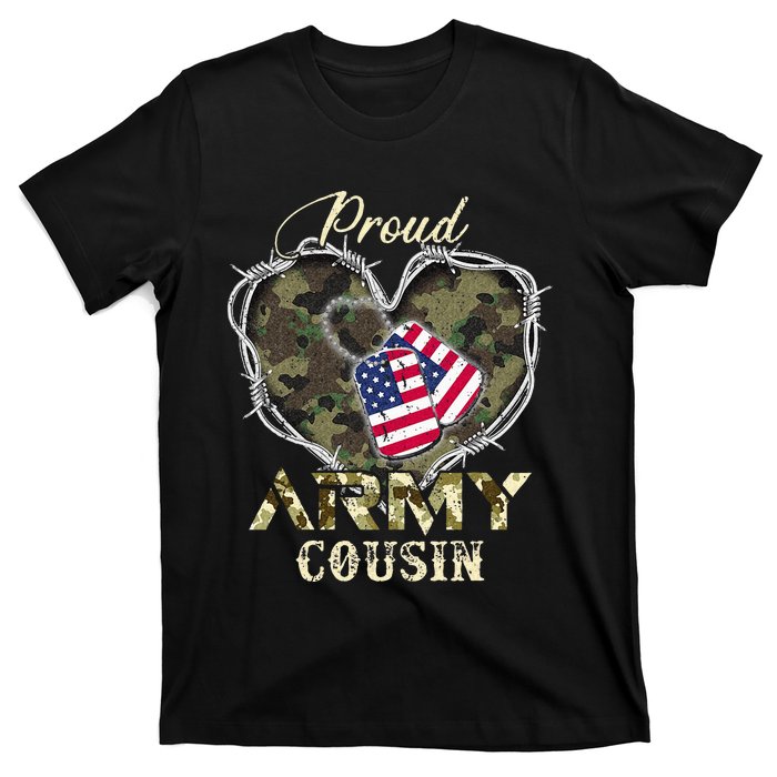 Proud Army Cousin With Heart American Flag For Veteran T-Shirt