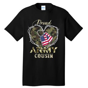 Proud Army Cousin With Heart American Flag For Veteran Tall T-Shirt