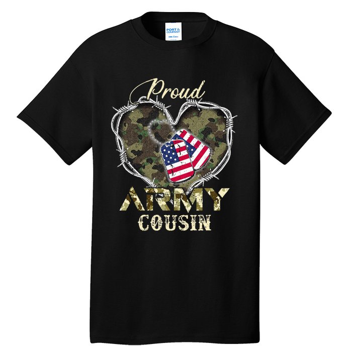 Proud Army Cousin With Heart American Flag For Veteran Tall T-Shirt