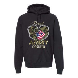 Proud Army Cousin With Heart American Flag For Veteran Premium Hoodie