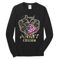 Proud Army Cousin With Heart American Flag For Veteran Tall Long Sleeve T-Shirt