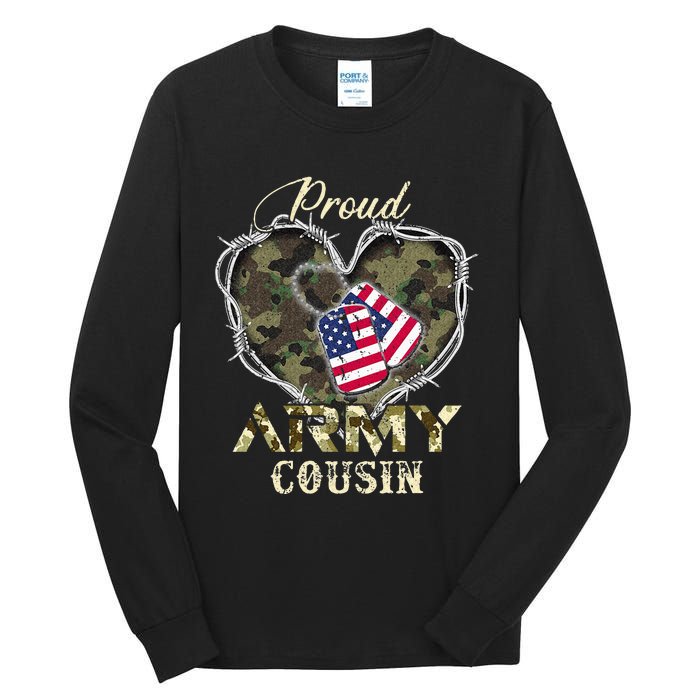 Proud Army Cousin With Heart American Flag For Veteran Tall Long Sleeve T-Shirt