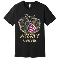 Proud Army Cousin With Heart American Flag For Veteran Premium T-Shirt