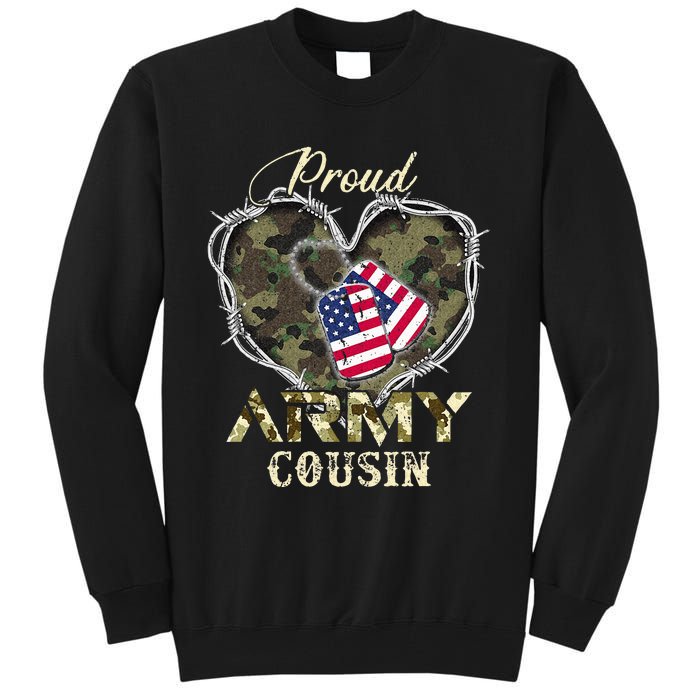 Proud Army Cousin With Heart American Flag For Veteran Tall Sweatshirt