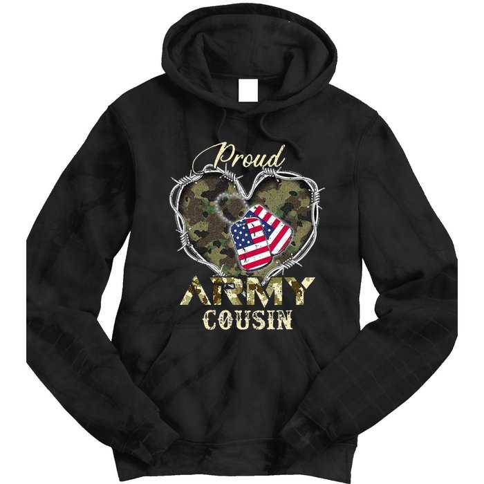 Proud Army Cousin With Heart American Flag For Veteran Tie Dye Hoodie