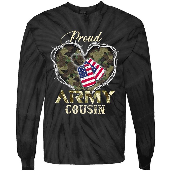 Proud Army Cousin With Heart American Flag For Veteran Tie-Dye Long Sleeve Shirt