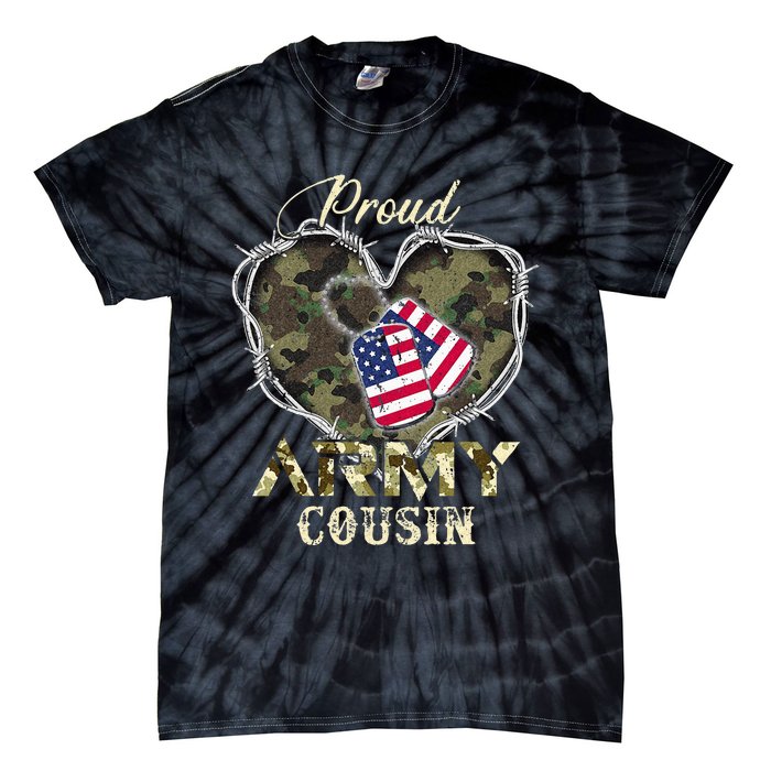 Proud Army Cousin With Heart American Flag For Veteran Tie-Dye T-Shirt